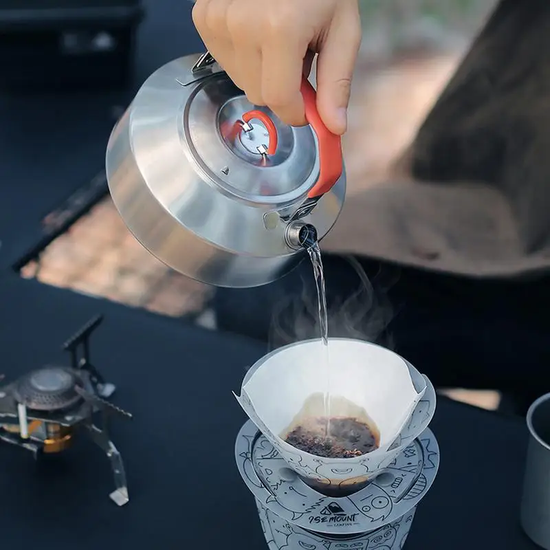 ステンレス鋼のキャンプケトル,キャンプファイヤーコーヒーポット,ピクニックティー,快適なケトル
