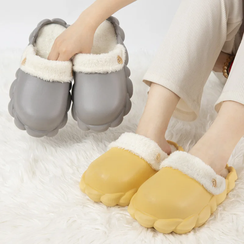 2022 new solid color detachable waterproof half home cotton shoes eva platform warmer house slippers indoor outdoor sides