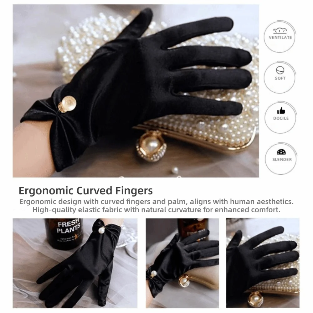 

Elegant Five Finger Bridal Gloves Lolita JK White Black Wedding Gloves Pearl Driving Mittens Women Girls