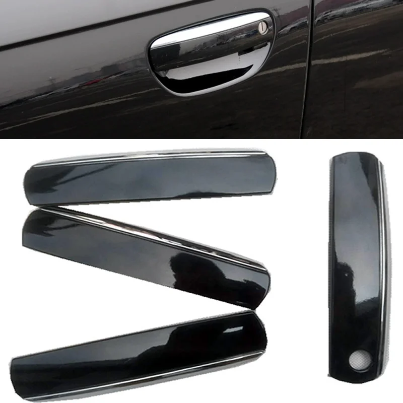 4 pcs Car Outside Door Pull Grab Handle Cover Black For AUDI A6 C6 2005-2011 Black Silver