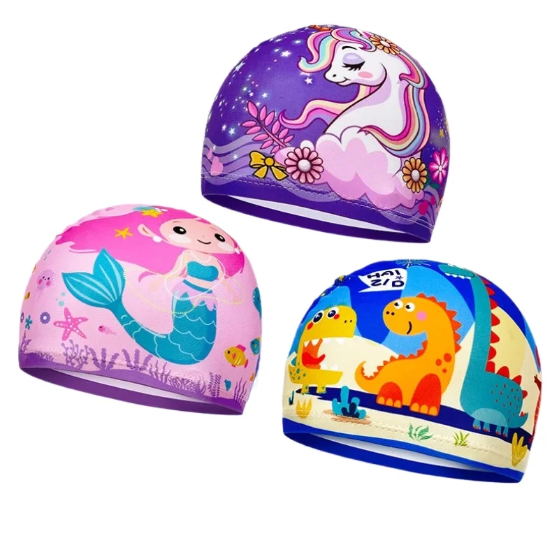 Czapki kąpielowe z kreskówkami dla chłopców i dziewcząt, urocze czepki do pływania, wysoce elastyczne, miękkie czepki kąpielowe, akcesoria do włosów na basen.