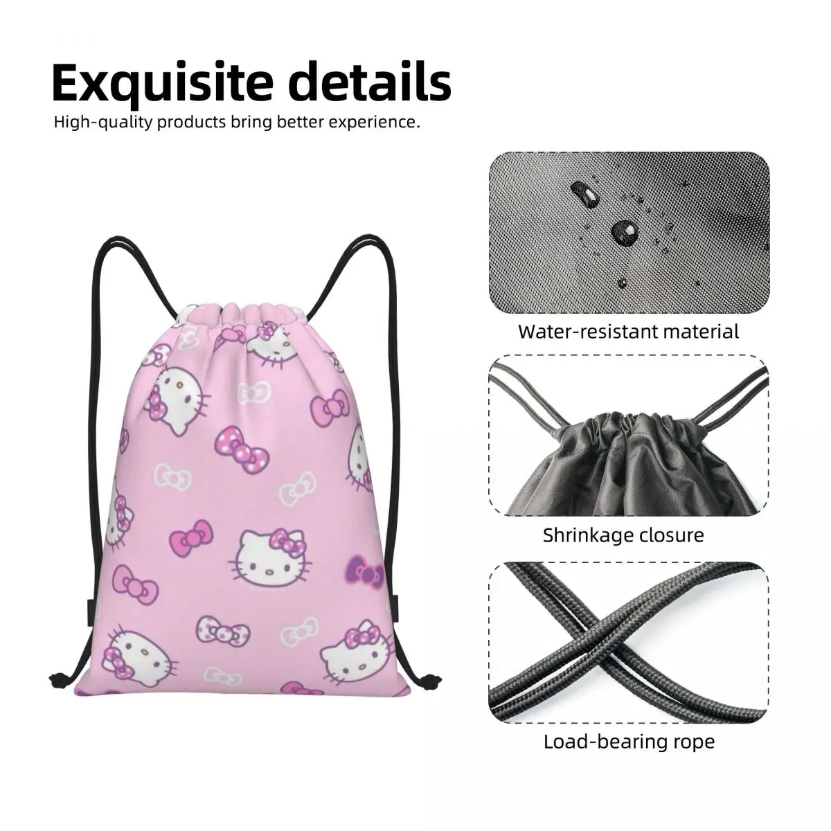 Hello Kitty Portable Sports Bag Thicken Drawstring Belt Riding Backpack Gym Drawstring Shoes Bag Clothes Backpacks