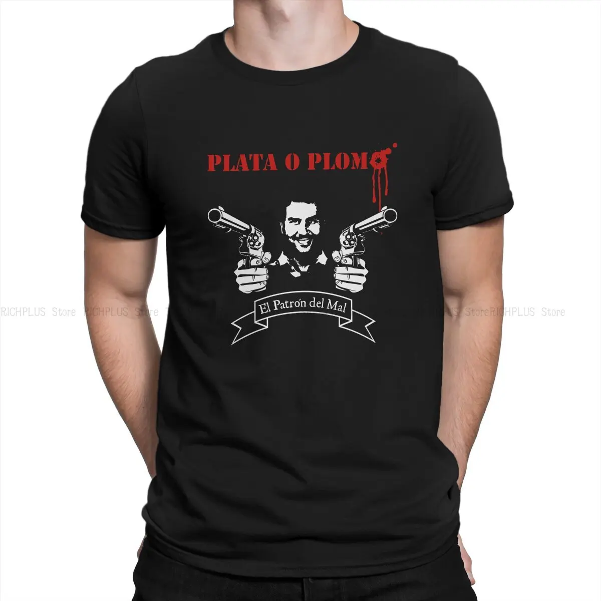 Camiseta de PLATA O PLOMO para hombre, camisa de manga corta de poliéster con cuello redondo de Pablo Escobar, de la serie de televisión de la Guerra de los Narcos, regalo de Humor