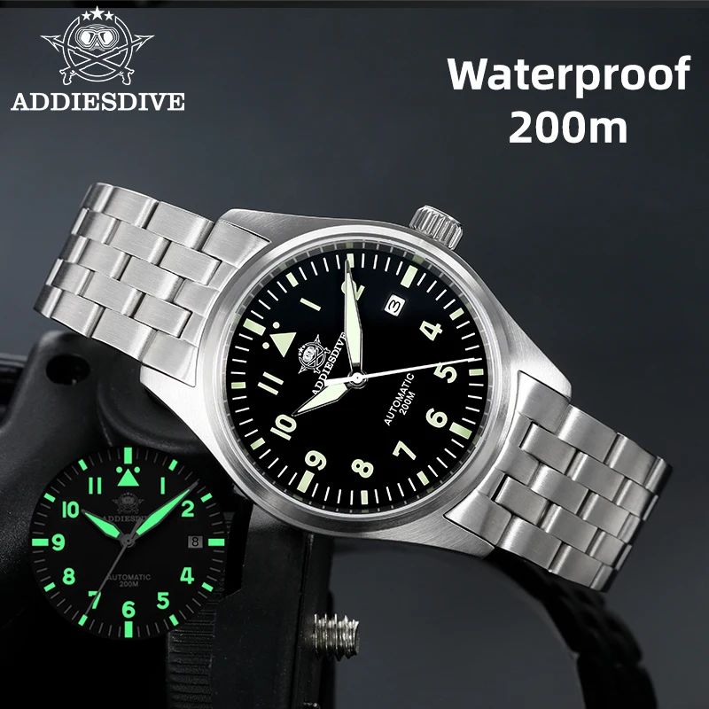 

ADDIESDIVE Men's Automatic Dive Watch 39mm Sapphire Glass 8215 Mechanical Watches 200m Waterproof C3 Luminous Steel Wristwatch