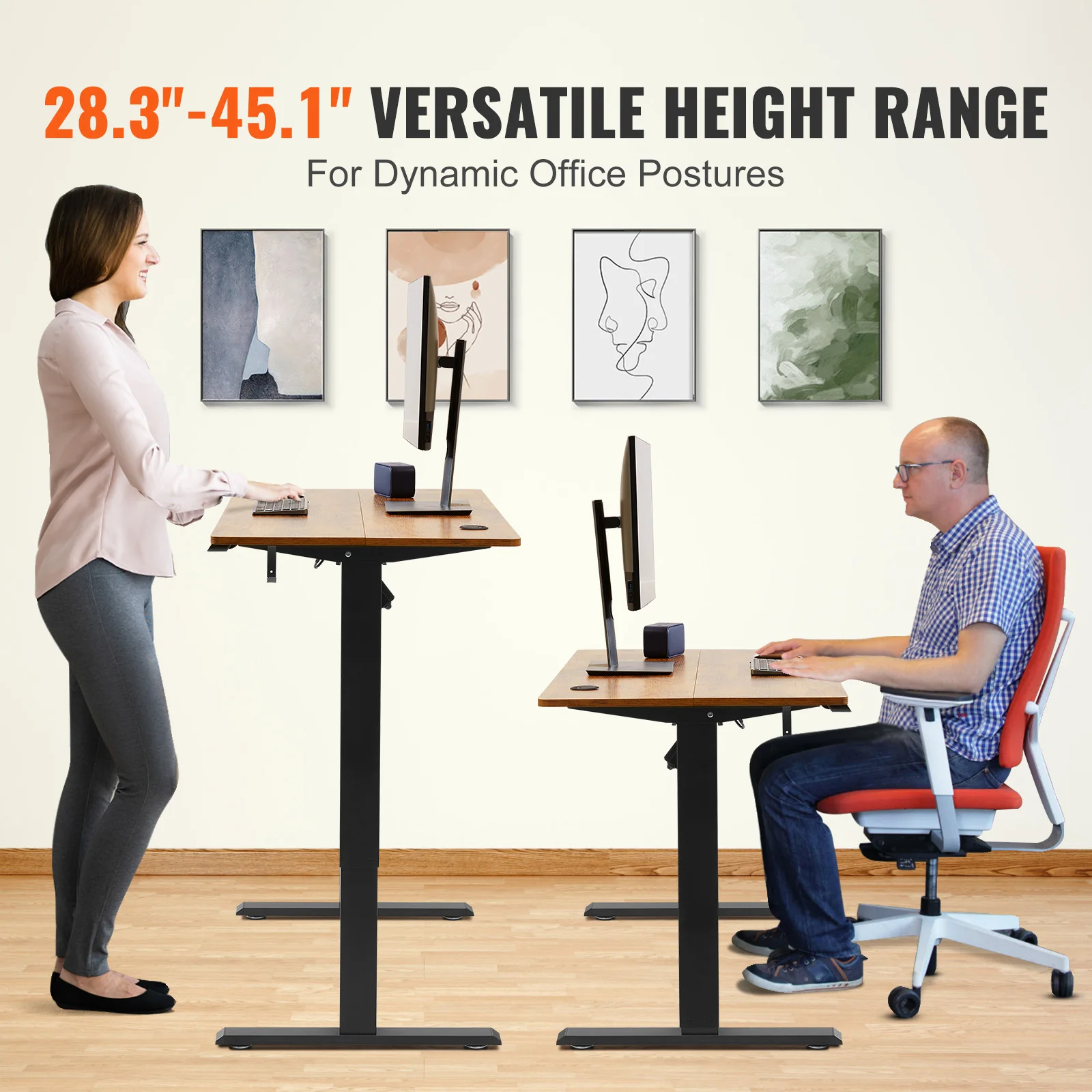 VEVOR Height Adjustable Desk,3-Key Modes Electric Standing Desk,Sturdy Dual Metal Frame, Max.Bearing 180 LBS Sit Stand up Desk