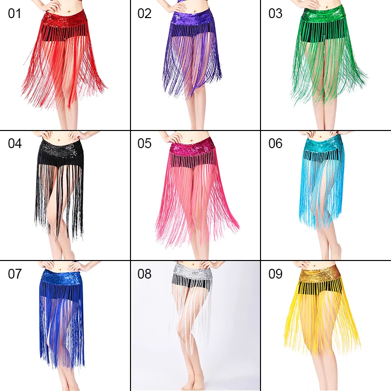 Damski szal do tańca brzucha, taniec orientalny, szal biodrowy, stroje do tańca latynoamerykańskiego, długie frędzle, cekiny, łańcuszek do tańca, pas do tańca brzucha