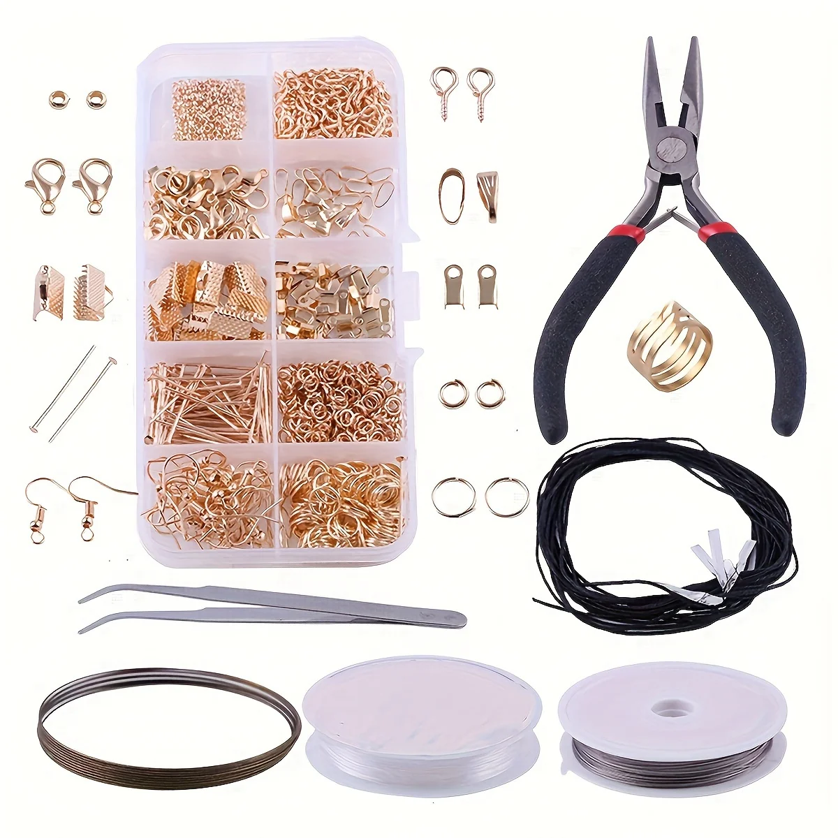 900-teiliges Schmuckherstellungs-Set für Anfänger Ohrringe Halskette DIY Perlen Zangen Werkzeugset Schmuckreparatur-Werkzeugset Geeignet für Einsteiger