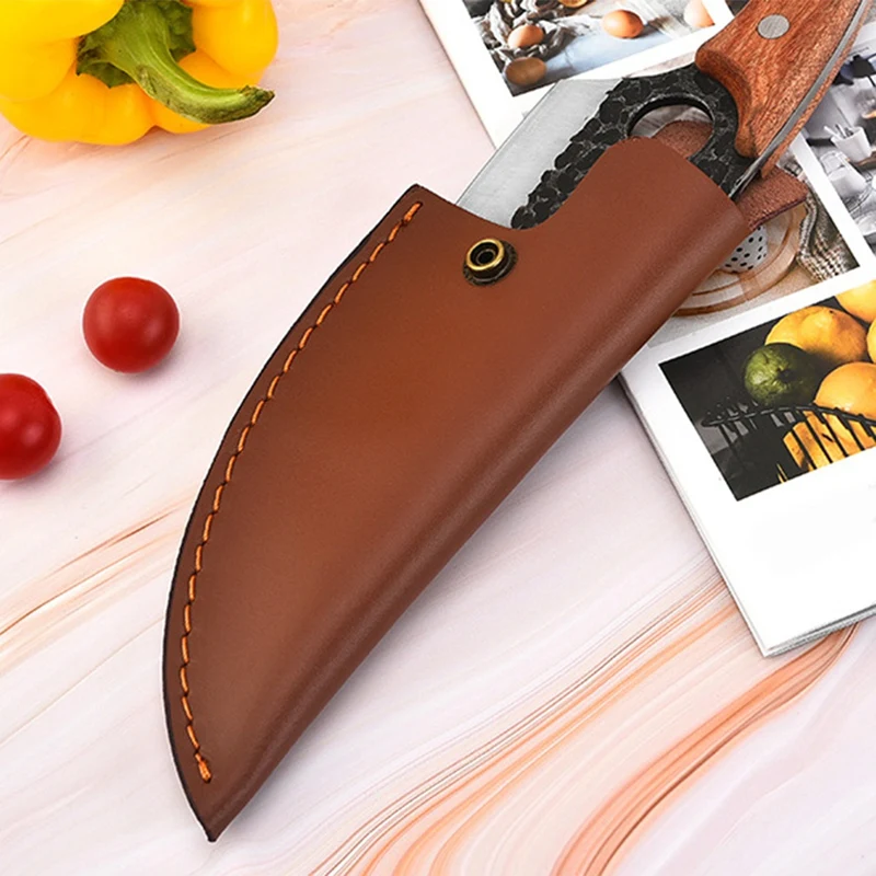 Funda para cuchillo de piel de vaca, cuchillo para deshuesar, pequeños cuchillos de cocina, funda de PU con anillo para cinturón, funda para cuchillo portátil