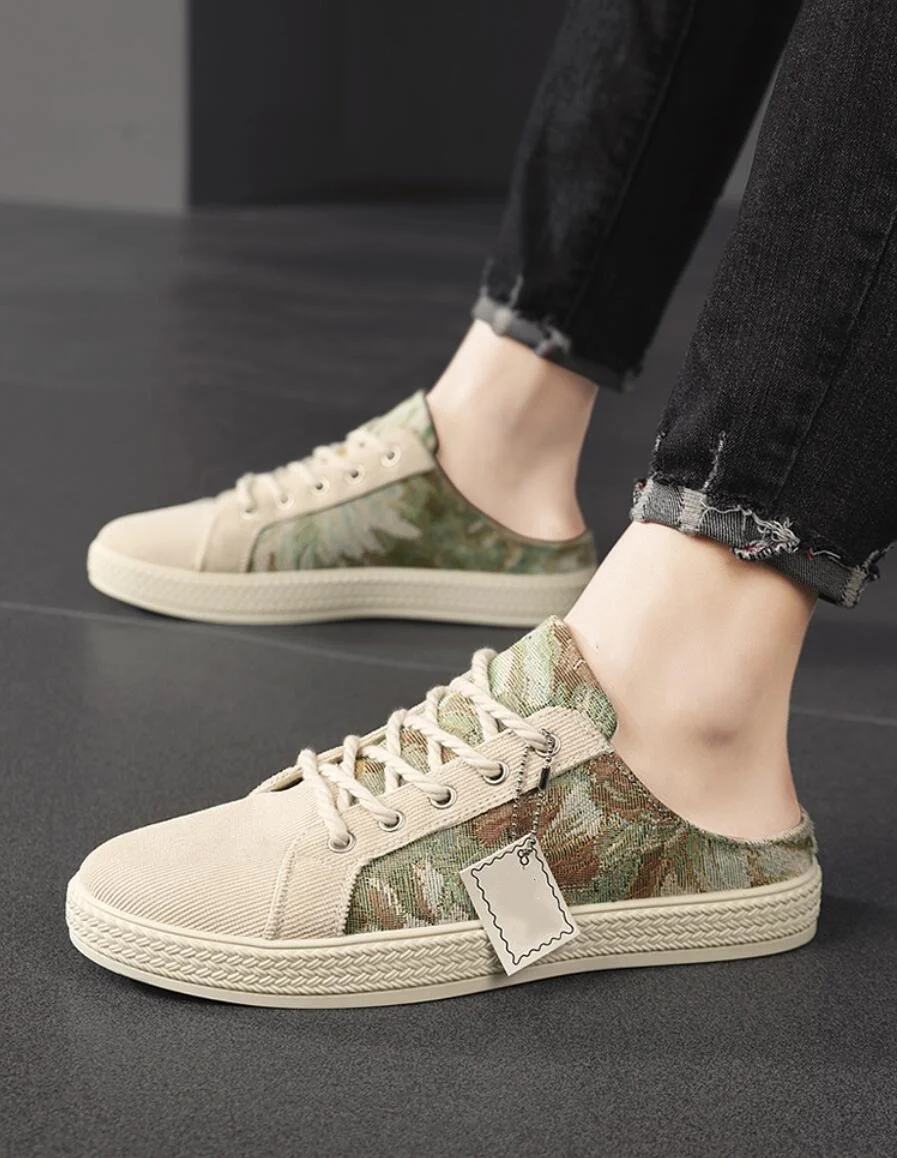 

Men's canvas slippers summer new breathable outdoor soft-sole casual slippers party sandals tide half slippers cloth shoes