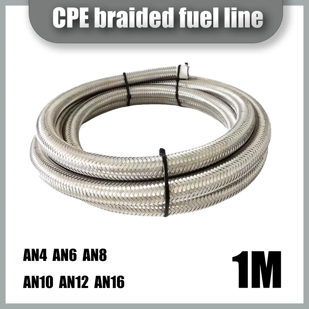 

1M AN4 AN6 AN8 AN10 AN12 AN16 AN20 Fuel Hose Oil Gas Cooler Hose Outer stainless steel weaving Inside CPE Rubber Car Parts