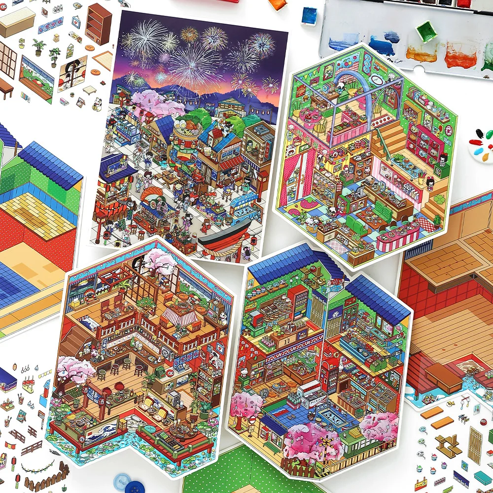 Серия сегодняшнего открытия, 23-я круглая, 4/16 листов, большие пейзажные наклейки 2,5D, пейзажные наклейки ручной работы своими руками.