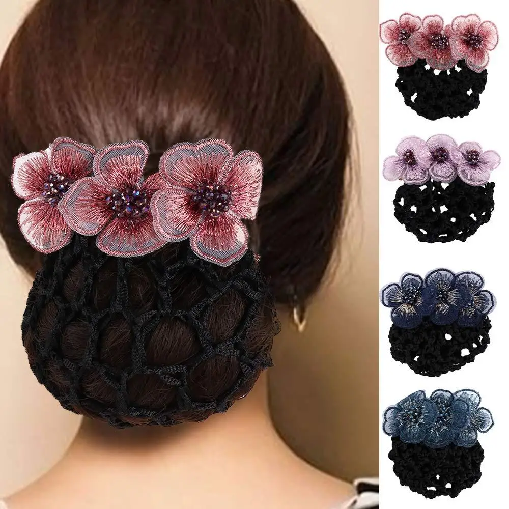 Flower Flight Attendant Gift For Mom Bank Staff Women Hairpin Korean Style Headdress Hair Accessories Bow Bun Net Snood