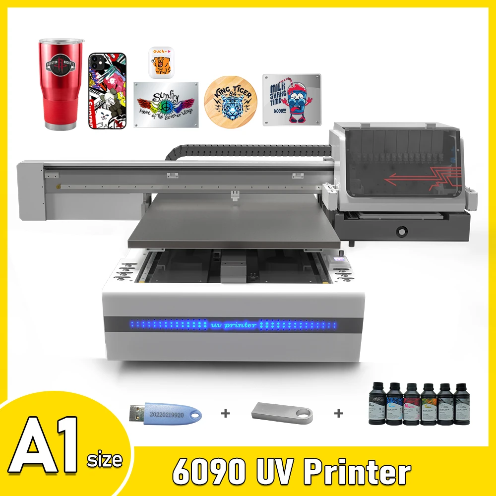 A1 UV Flatbed Printer XP600 UV Printer For Bottle Phone case Metal Acrylic Wood Glass UV Printer Machine A1 UV Printing Varnish