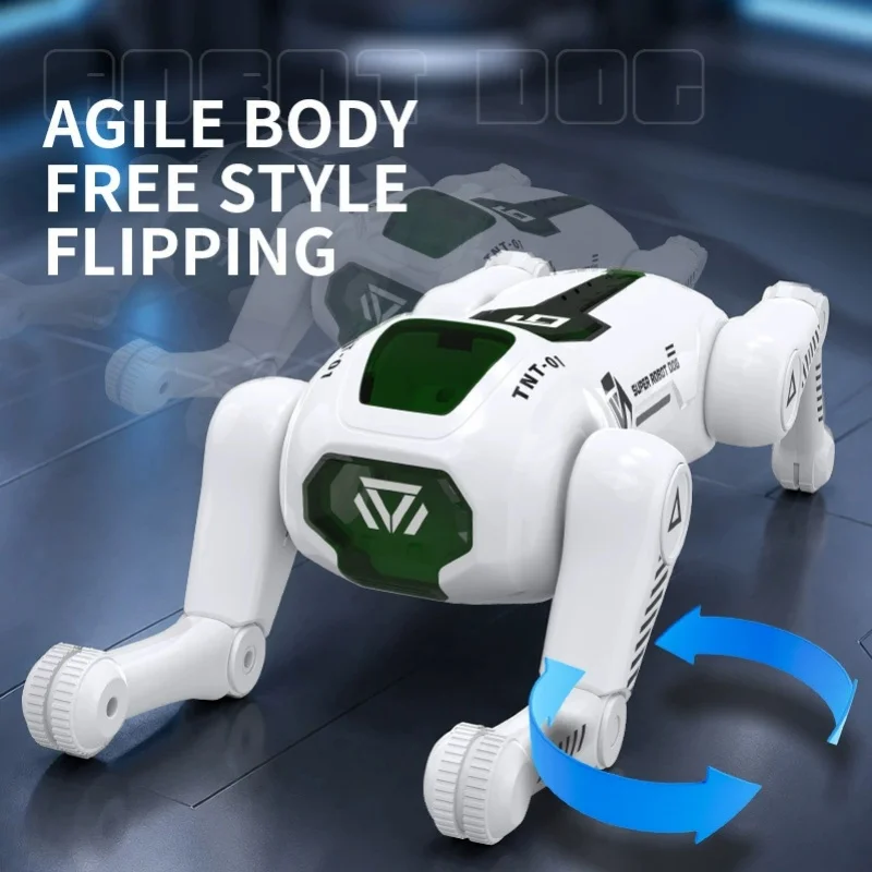 Multi Functional SMART STUNTRC ROBOT DOG Voice Control Programming One-Click Demo Rolling Stunt RC Dog with Lights Sing Dance