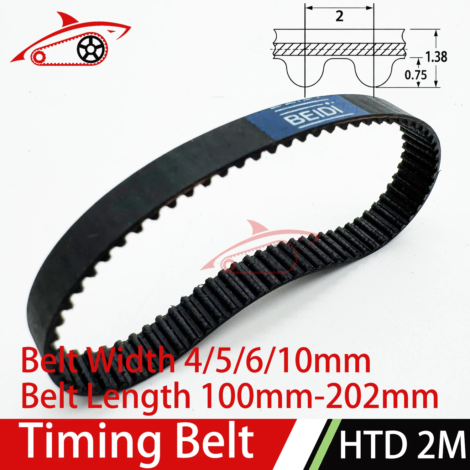 HTD 2M Closed Loop Rubber Timing Belt Width 4/5/6/8/10mm Length 100 112 114 116 118 120 122 124 126 128 130 132 142mm 200 202mm