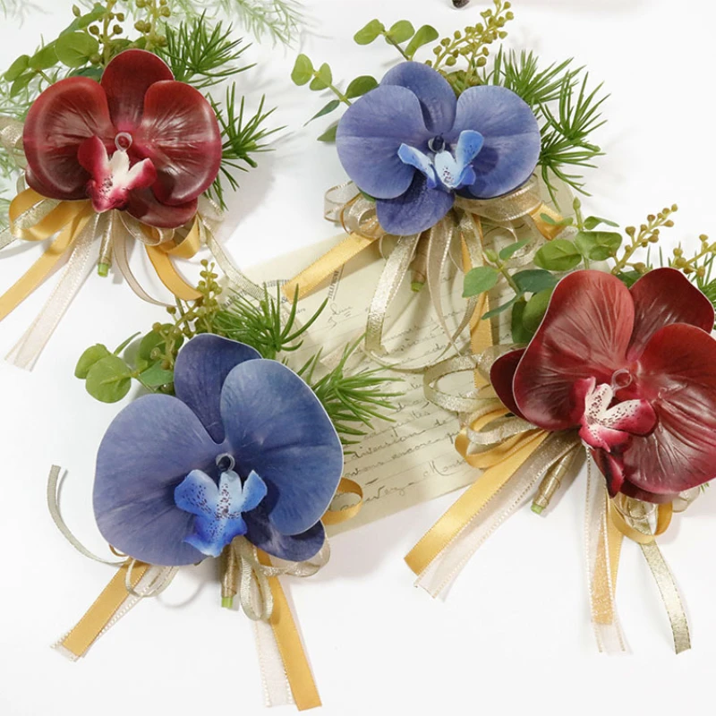 Cô Dâu Phù Dâu Tay Bướm Hoa Phong Lan Thổ Cẩm Hoa Cho Nam Cổ Tay Corsages Vòng Tay Vòng Tay Trắng Cưới Phụ Kiện