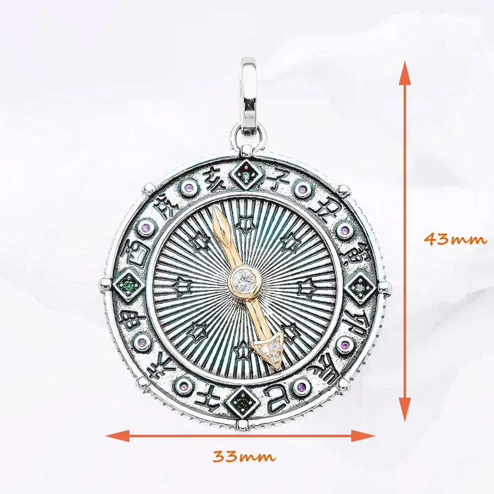 Pendant Asian Sign Compass Fine Jewelry Europe 925 Sterling Silver Vintage Lucky Amulet Gift For Woman Men
