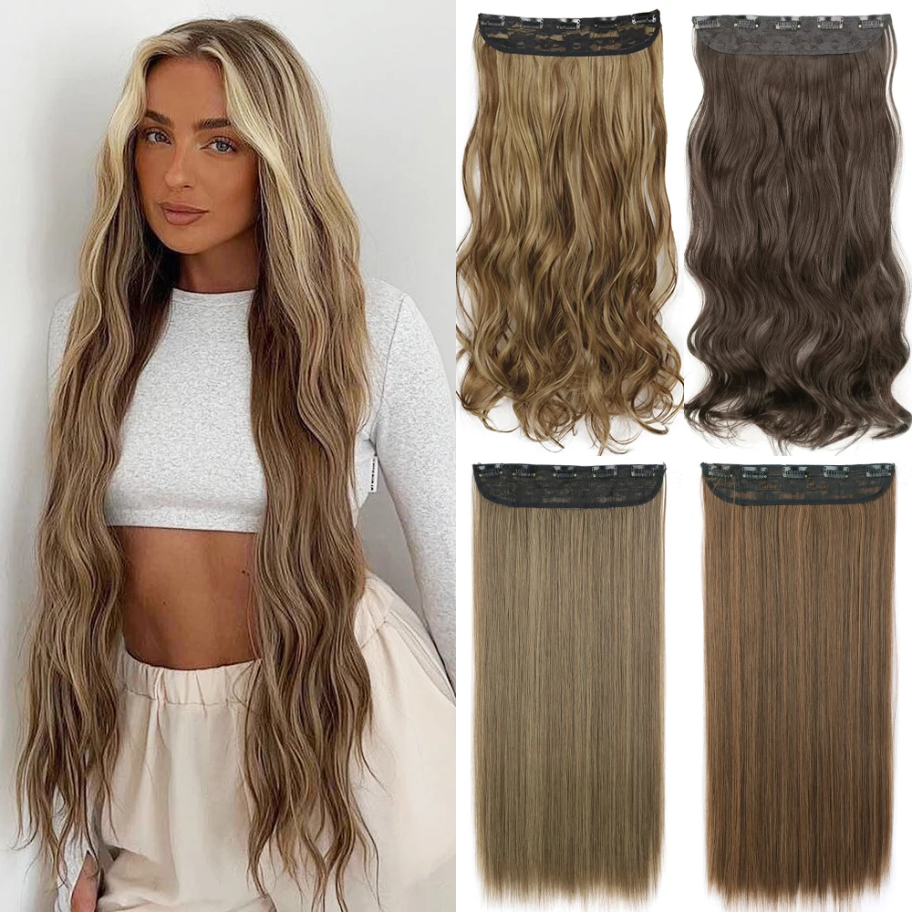 

Synthetic 5 Clips In Hair Extensions Natural Long Wavy Hairstyles Fake Hairpiece Brown Black One Piece For Women