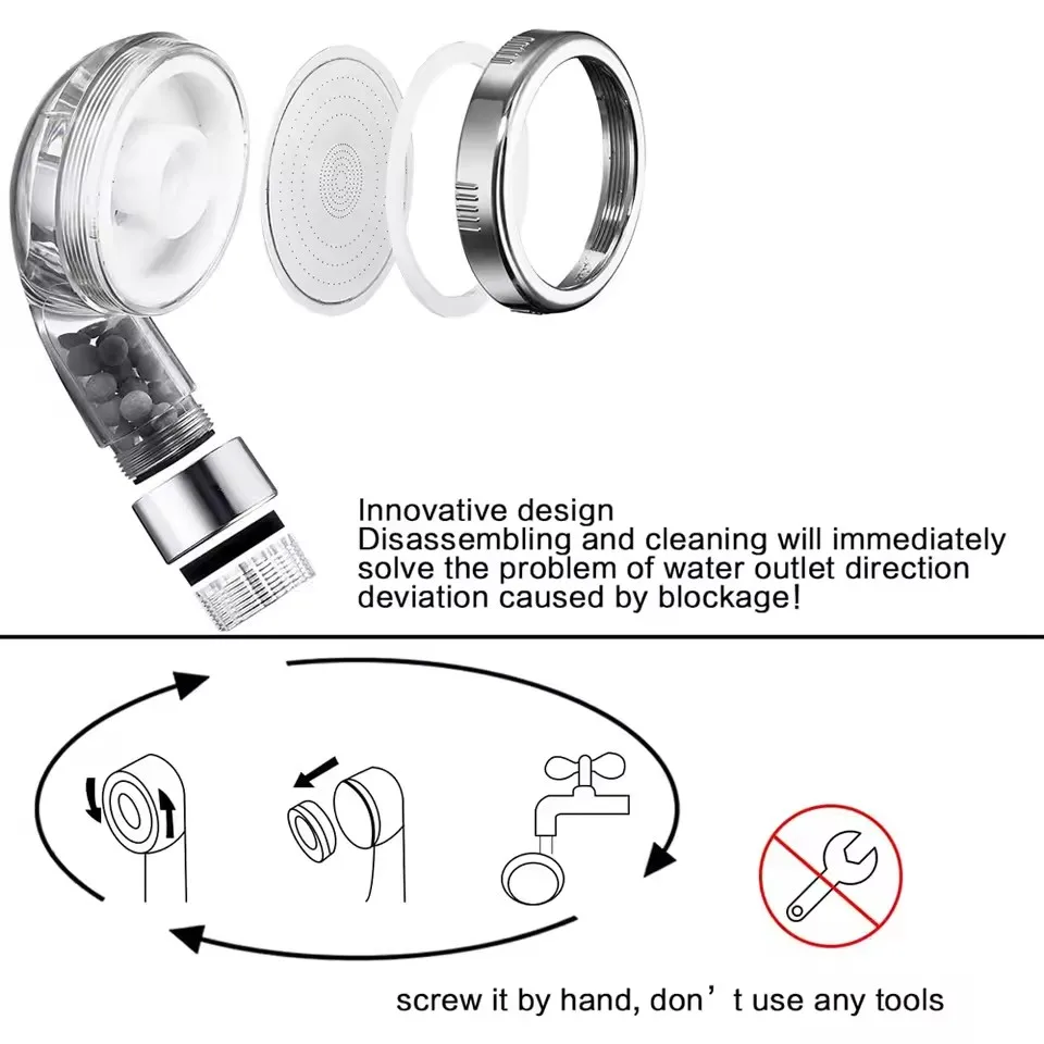 1pc Filtered Shower Head ABS High Pressure Water Saving Spray Handheld Clear Showerhead with Filter Beads for Bathroom