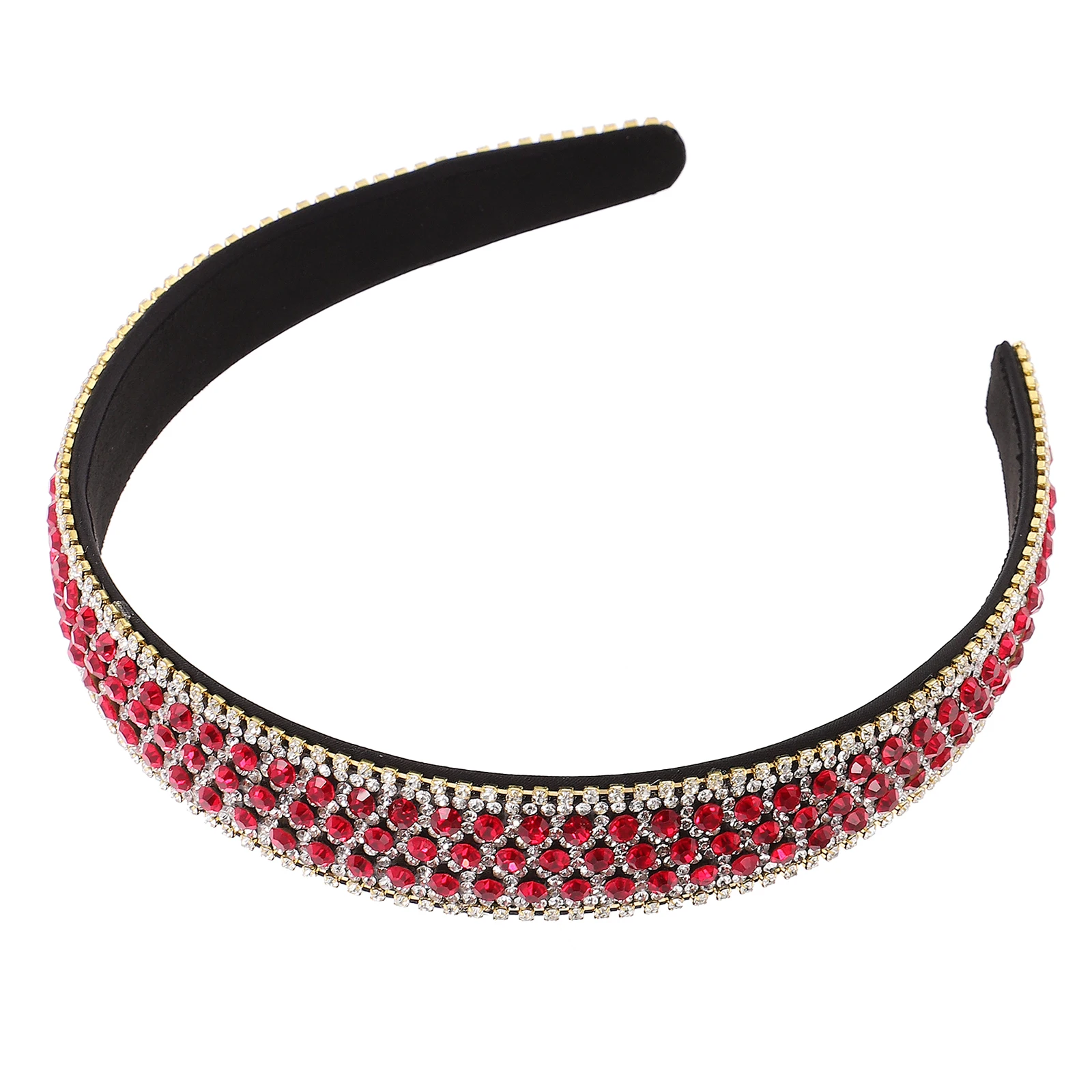 

Rhinestone Headband Hair Accessories Women Girls Wide Edge Anti Slip Toothed Band Red Crystal Decorations Short Hair Styling