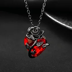 Love Rose Necklace With Gothic Dark Design And Entangled Flower Heart Shaped Collar Chain For Valentine's Day Jewelry Gifts