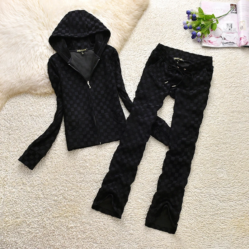 Juiyc Cometure Velvet Tracksuit 100% Cotton Women\'s Hooded Sweatshirt Solid Color Casual Sports Suit + Women Straight Pants