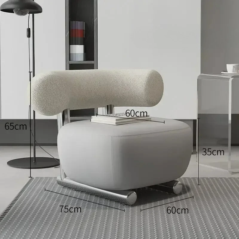 Sled Chair With Nordic Light, Italian Style Small Apartment Living Room, Lamb Velvet Fabric Sofa, Stainless Steel