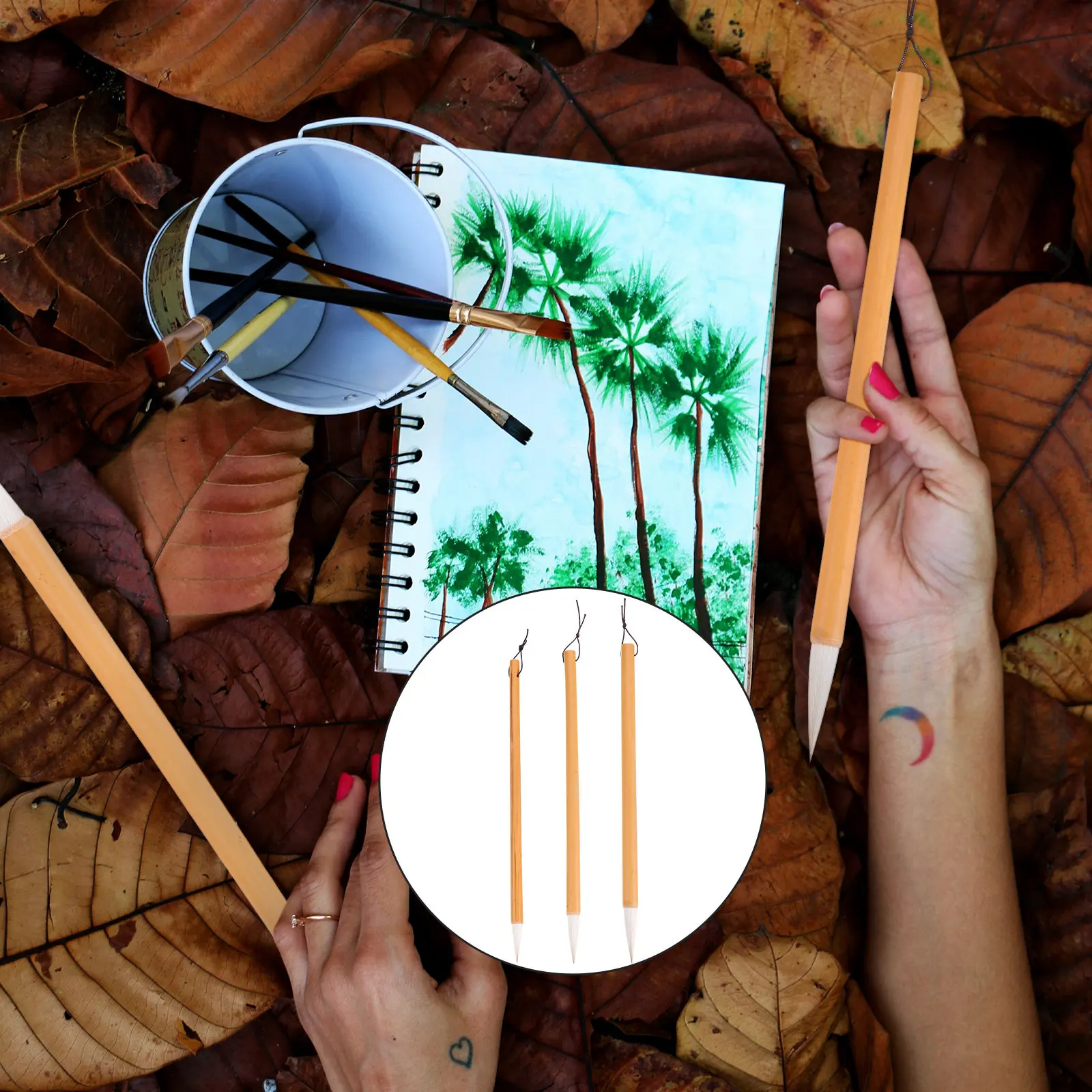 Brush Bristle Set - 3-delige Chinese kalligrafieborstelset met wolharen en