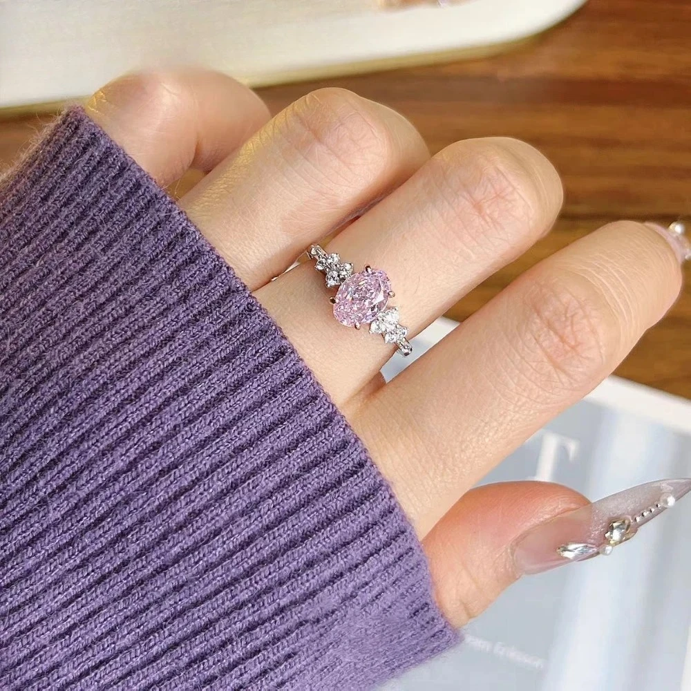 925 sterling silver sparkly ice flower cherry blossom pink zircon open ring for women - fashionable wedding ring