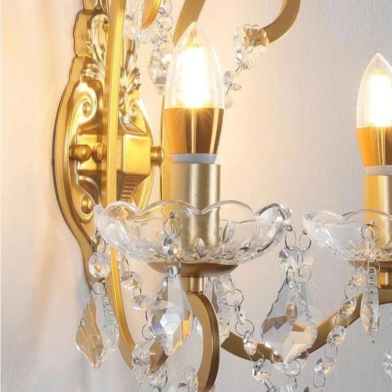 Retro Crystal Wall Lamp Home Decor Luxury Bedroom Living Room Wall Sconce Corridor Balcony Staircase Vintage Gold LED Wall Light