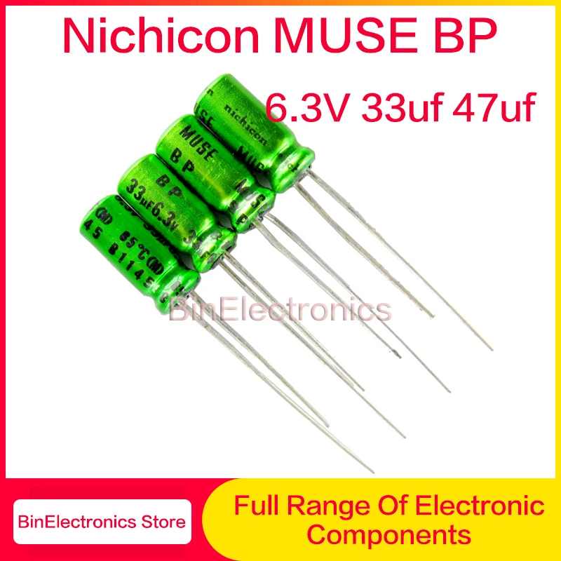 

10Pcs 6.3V33UF Nichicon MUSE BP ES Nonpolar Bipolar HiFi Audio Capacitor 47uf 33uf 6.3V Copper feet Green Electrolytic capacitor