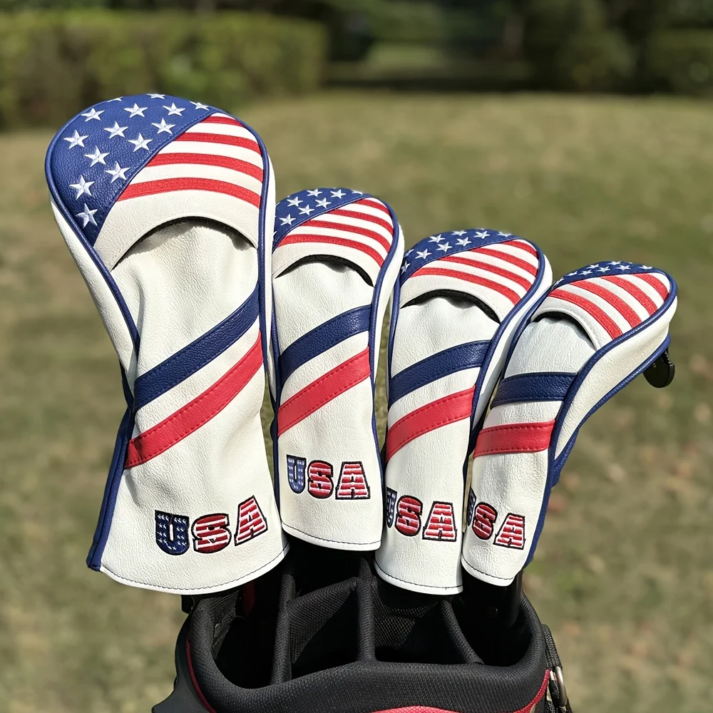 Patriotic Golf Club Head Cover Set - Protect Your Clubs With Durable PU Leather And Vibrant American Flag Design