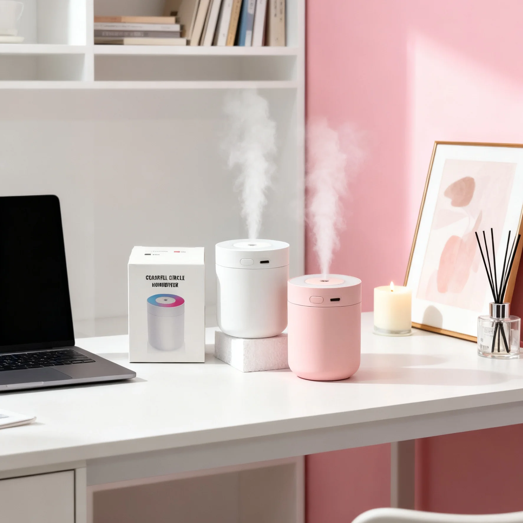 USB Air Humidifier Personal Air Moisturizer for Home Office Car Powerful Mist LED Mood Light Quietest Air Humidification