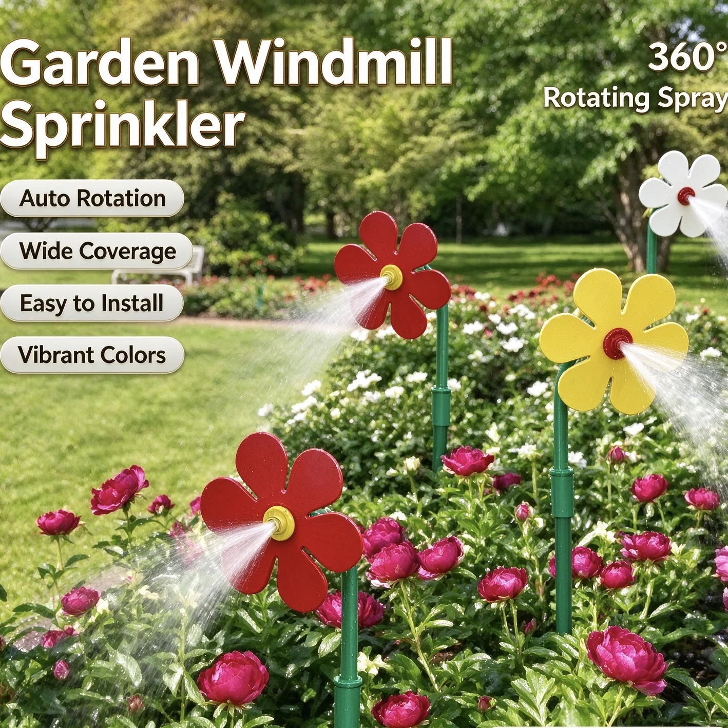 Sunflower Dancing Flower Sprinkler Outdoor Garden Lawn Watering Irrigation System Decorative Ground Stake Water Spray Tool