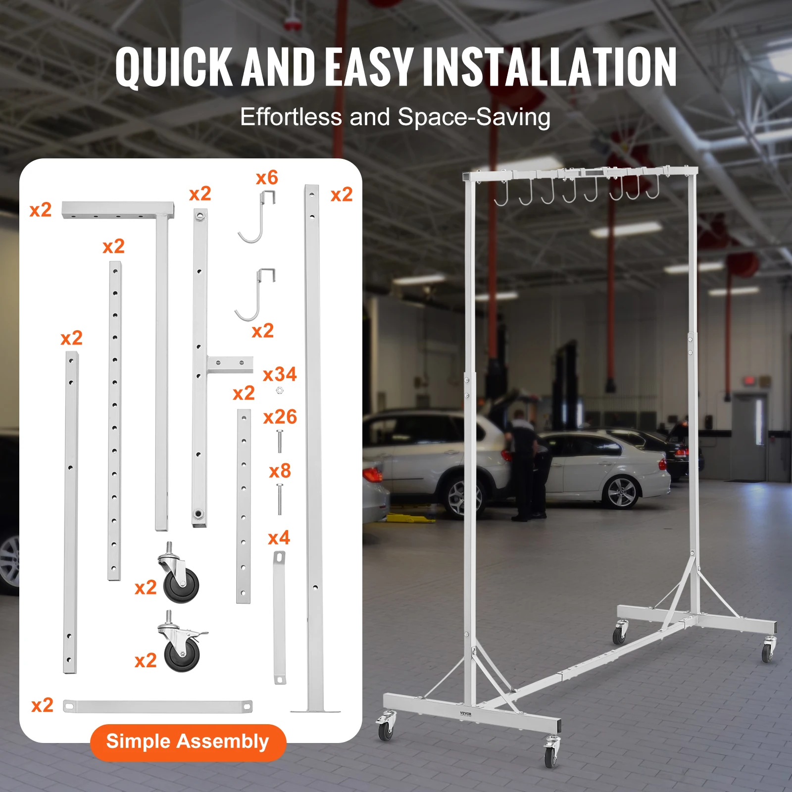 VEVOR Estante de secado de pintura de 66 libras, soporte de carrocería de pintura automotriz de altura ajustable de 5 pies-7 pies para talleres de reparación de automóviles