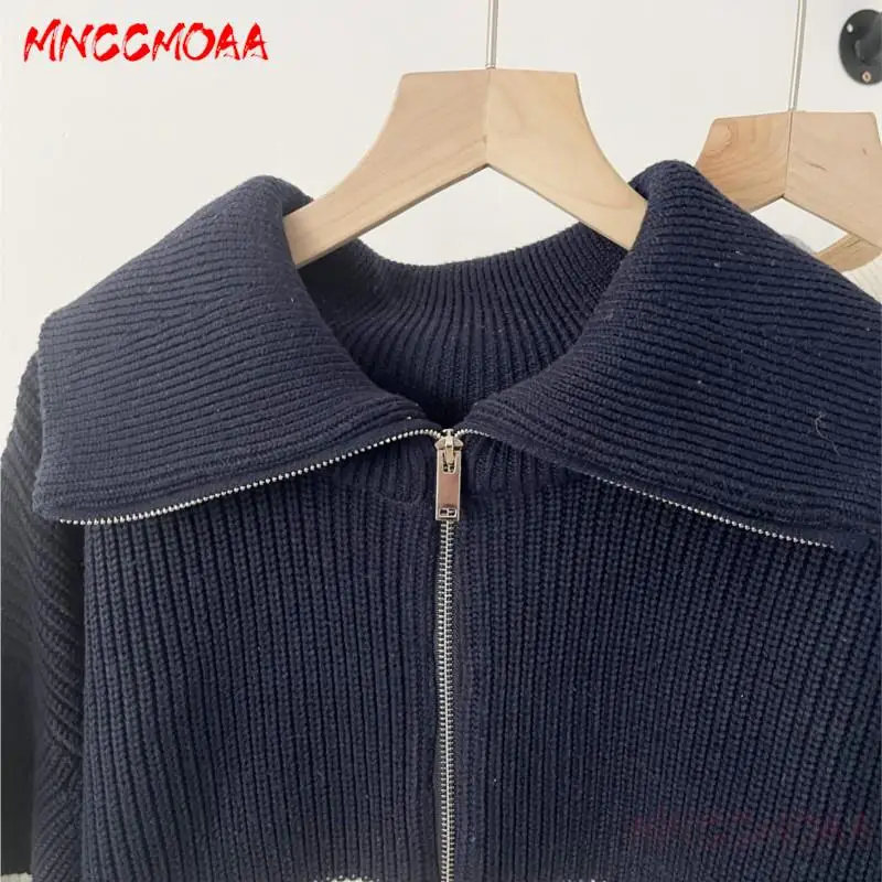 MNCCMOAA High Quality 2024 Autumn Winter Women Fashion Loose Striped Knit Sweater Female Casual Zipper Long Sleeve Top Pullovers