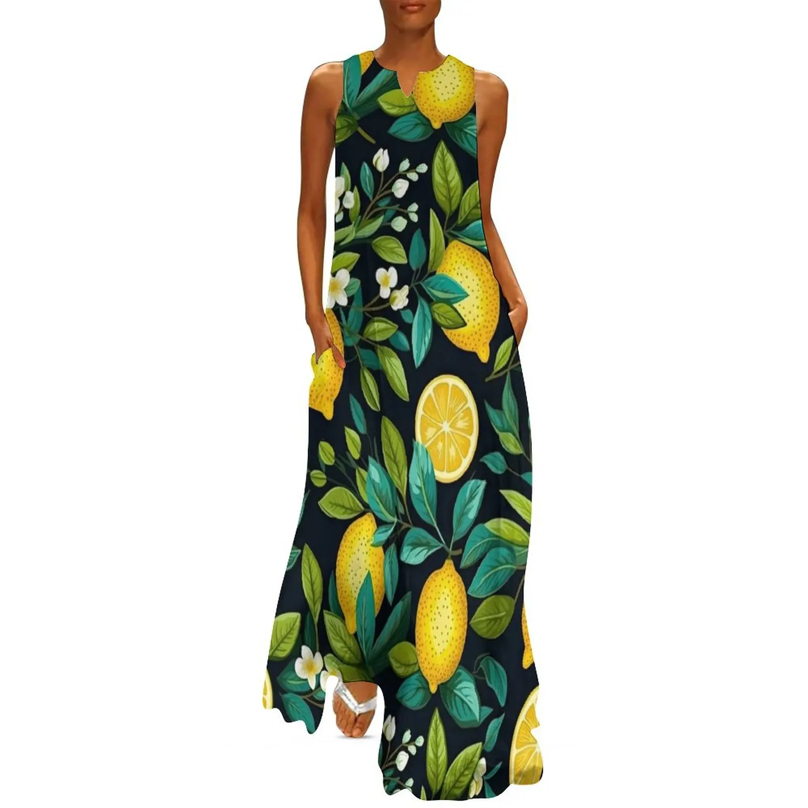 

lemons in tropical leaves pattern Long Dress dress for women summer Dance dresses Women"s skirt