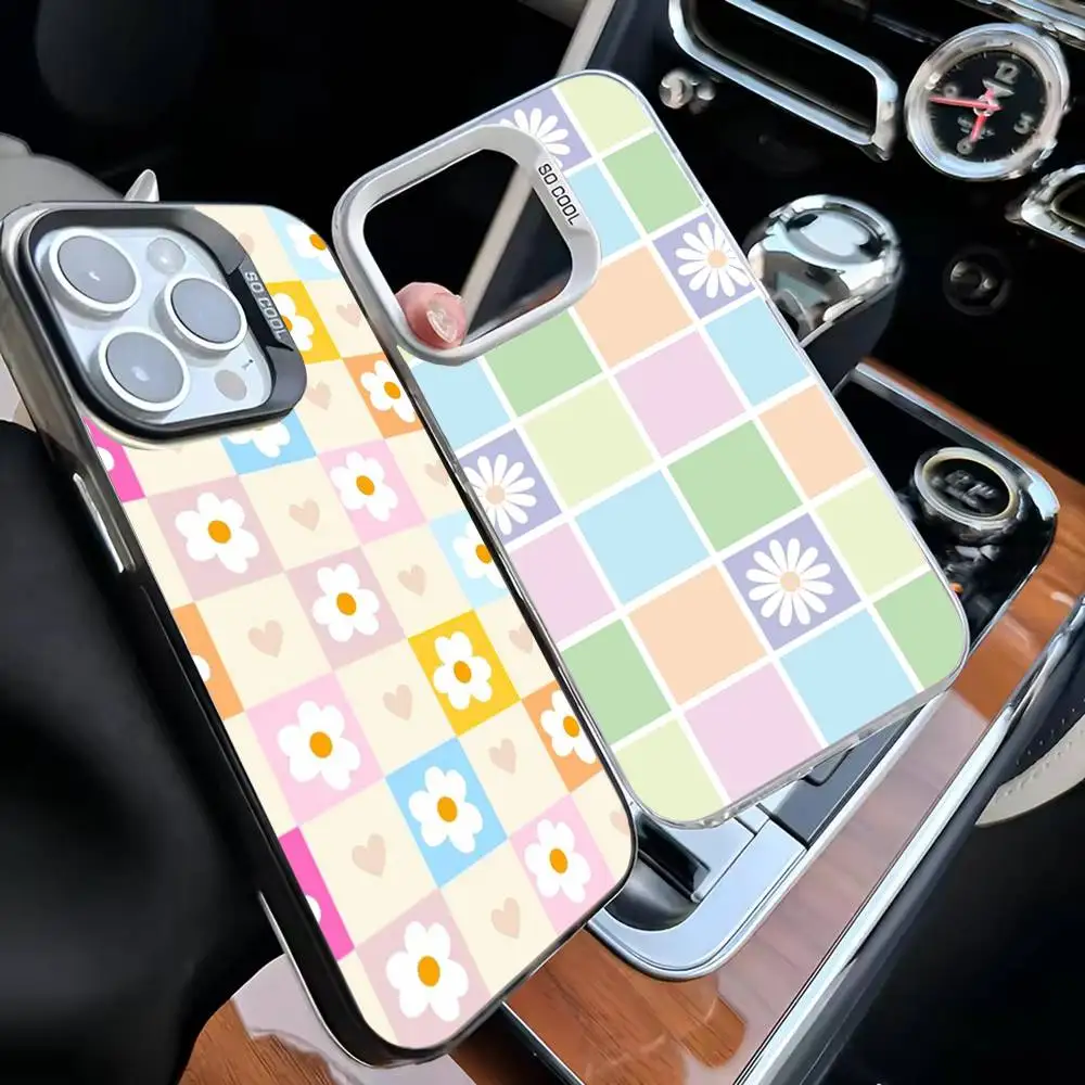 

Cute Flowers In Square Phone Case For iPhone 16,15,14,13,12,11,Mini,Pro,MAX White Matte Shockproof Cover