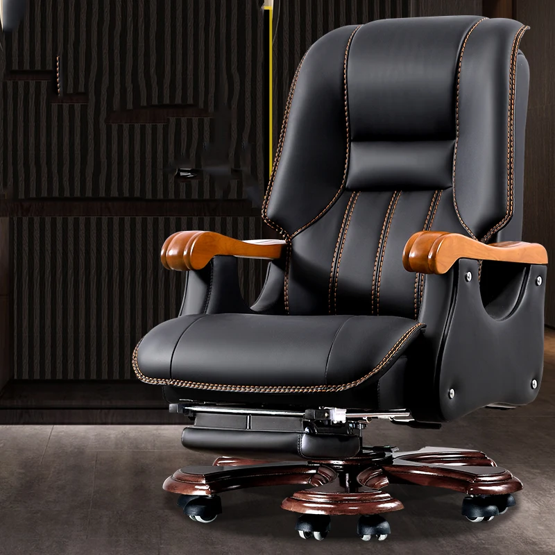 Business Leather Office Chair Ergonomic Wood Design Footrest Office Chair Massage Computer Cadeira De Escritorios Furniture