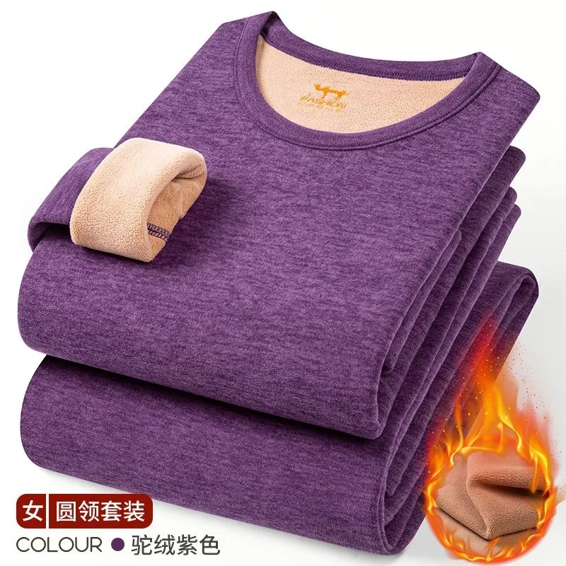 Round Neck Plus Fleece Thickening Thermal Underwear Men's Heat Large Size Middle-aged Long Johns Set Winter Cationic Men's Warm