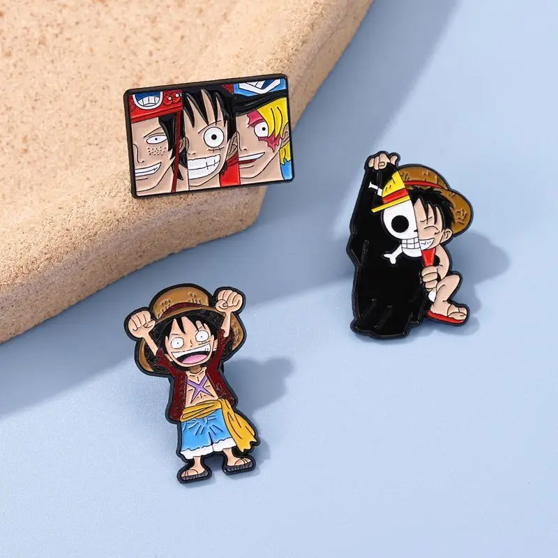 

One Piece Anime Brooch Japanese Cute Cartoon Luffy Sanji Ace Couple Student Badge School Bag Clothes Decorative Pin Holiday Gift