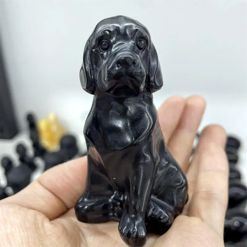 

Natural Black Obsidian Cartoon Dog Crystal Animal Carving Healing Fashion Home Decoration Healthy Birthday Gift 1pcs