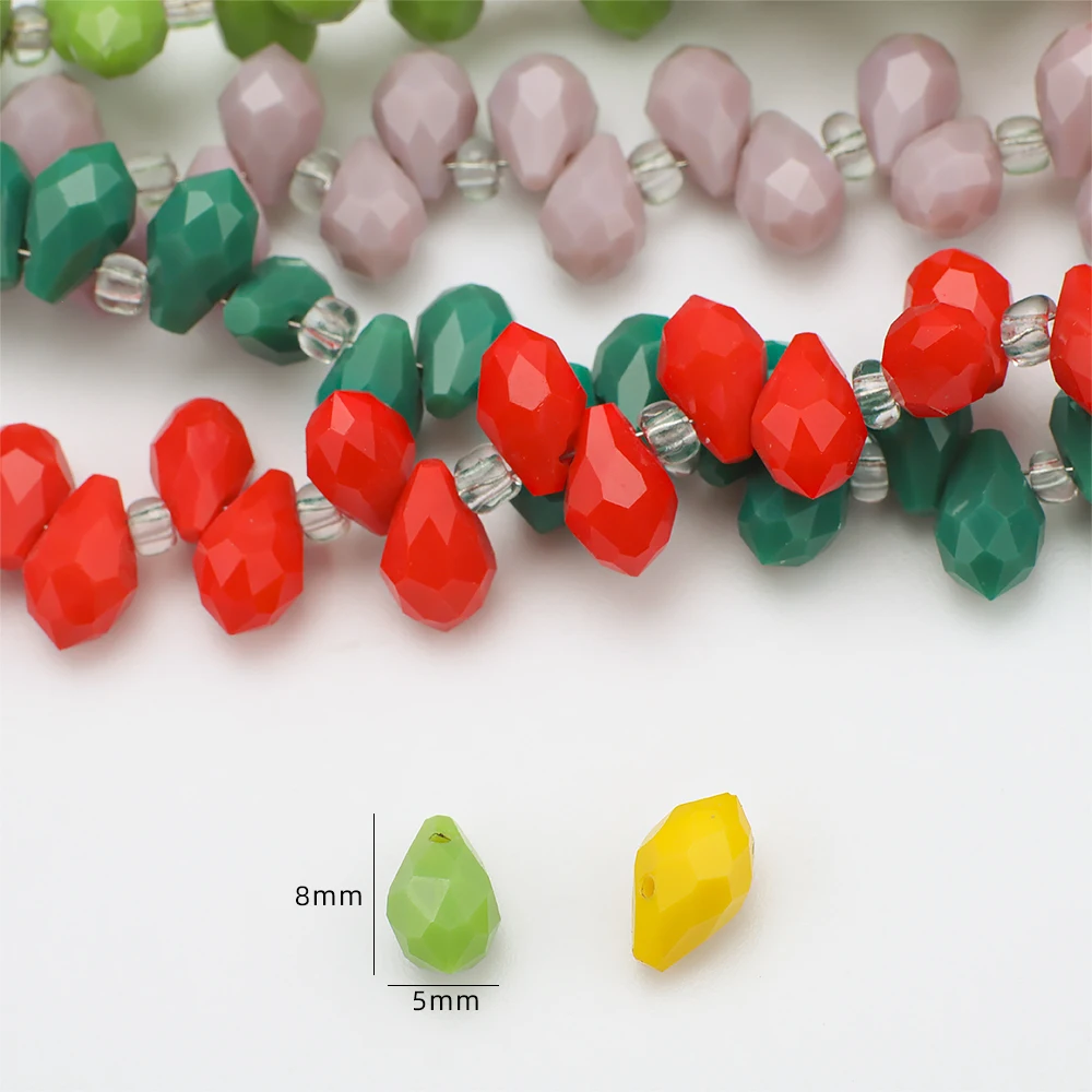 95Pcs/Lot 5x8mm Green Crystal Glass Faceted Teardrop Beads Pear Shape Crafts For DIY Making Charms Phone Chains Garment Decor