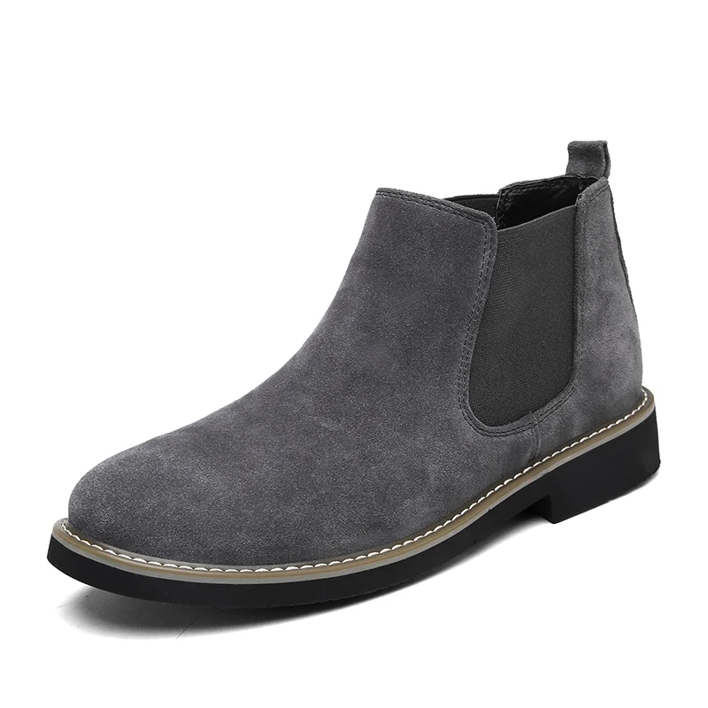 

HKDQ British Style Winter Chelsea Boots Men High Quality Suede Slip-on Ankle Boot Men Fashion Casual Gray Ponited Toe Men's Boot