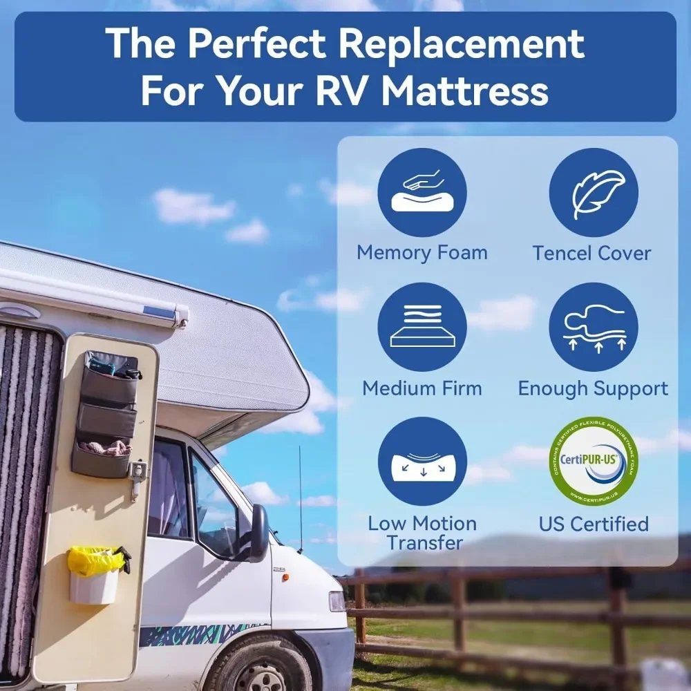 Colchão curto Queen RV de espuma viscoelástica de 10 polegadas com capa Tencel - conforto definitivo para o seu RV