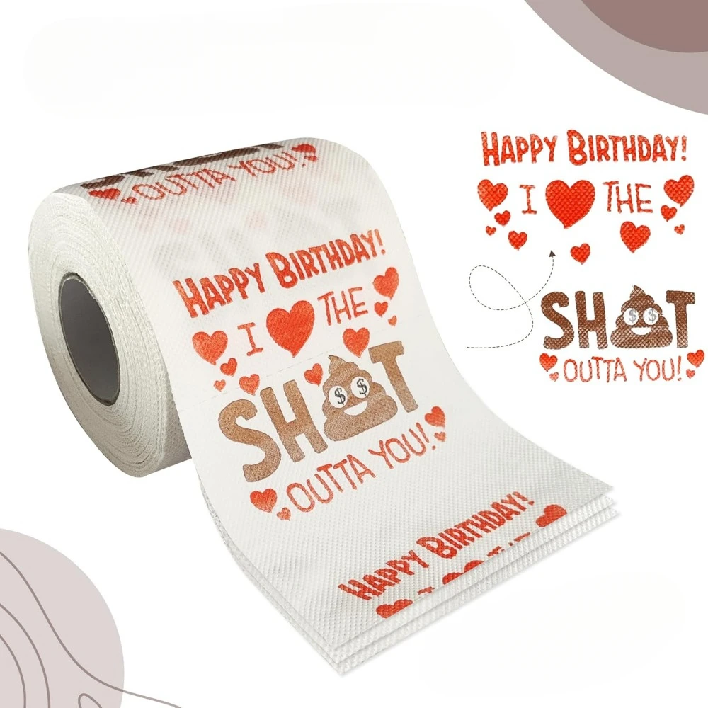 Hilarious Birthday Toilet Paper Gag Gift Roll with Cute Hearts Funny Bathroom Prank Decor for Milestone Party Supplies