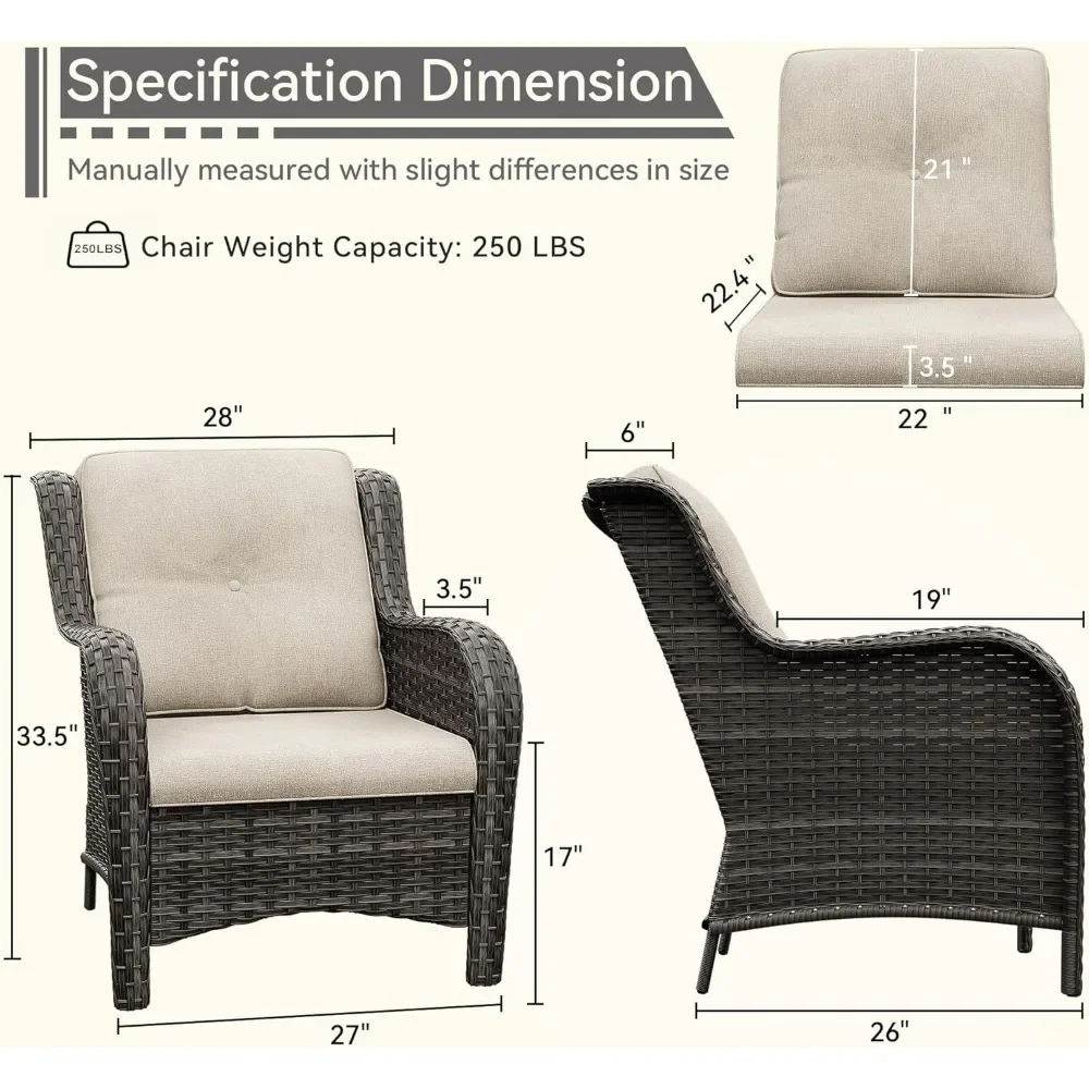 High Back and Curved Armrest for Garden,Patio Wicker Patio Chairs Set of 2, Outdoor Dining Chairs with 3.5-inch Seat Cushions