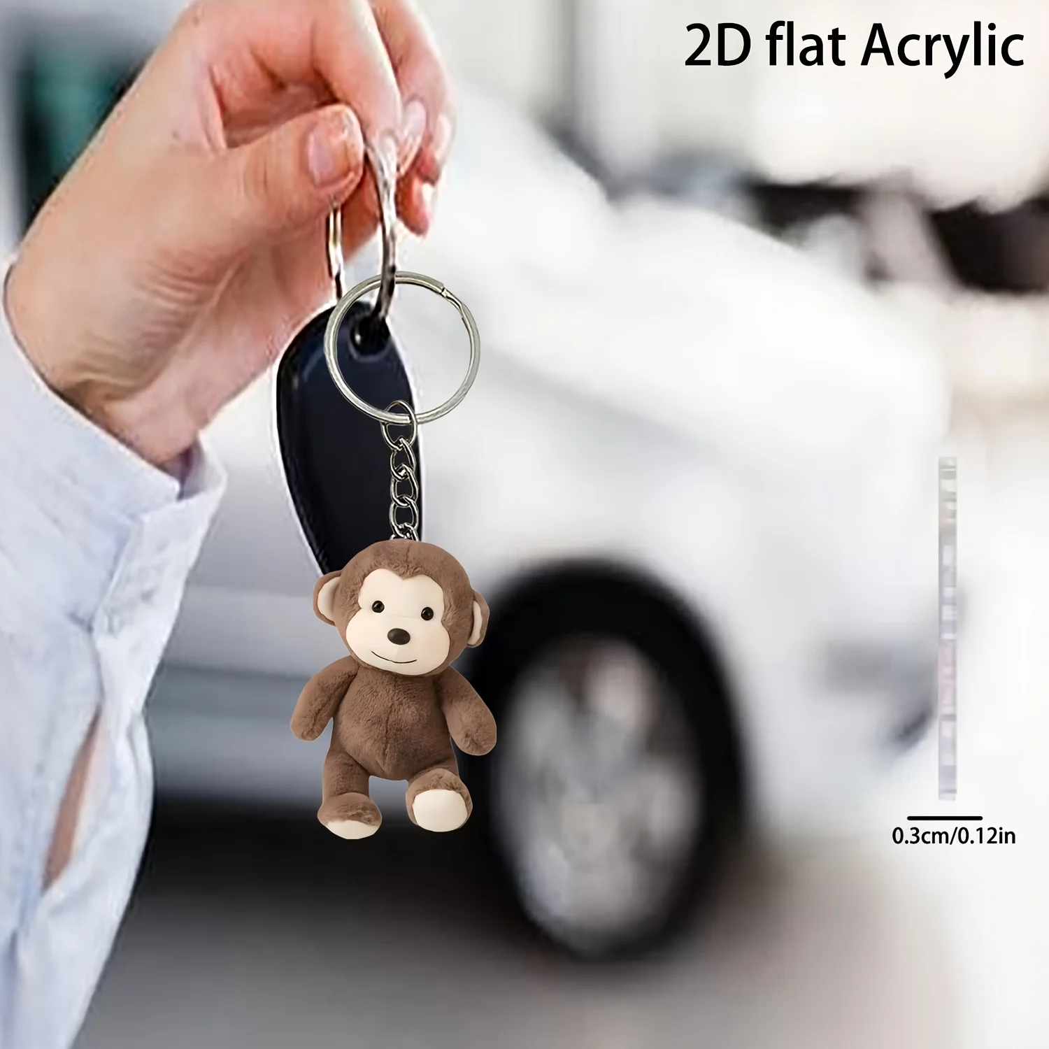 1pc 2D Flat Acrylic Monkey Pendant –  Car Interior Hanging Ornament, Keychain & Wallet Accessory.
