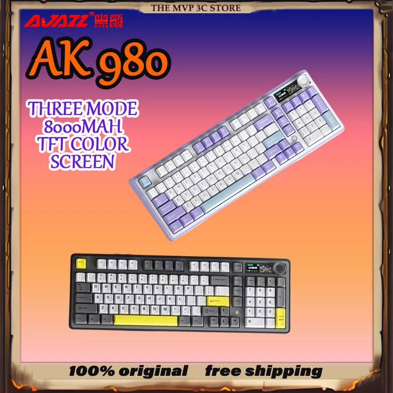 

AJAZZ AK980 8000 мАч, трехрежимная индивидуальная механическая клавиатура, лампа с горячей заменой, RGB FR4, прокладка, TFT, DIY дисплей, мультимедийная ручка