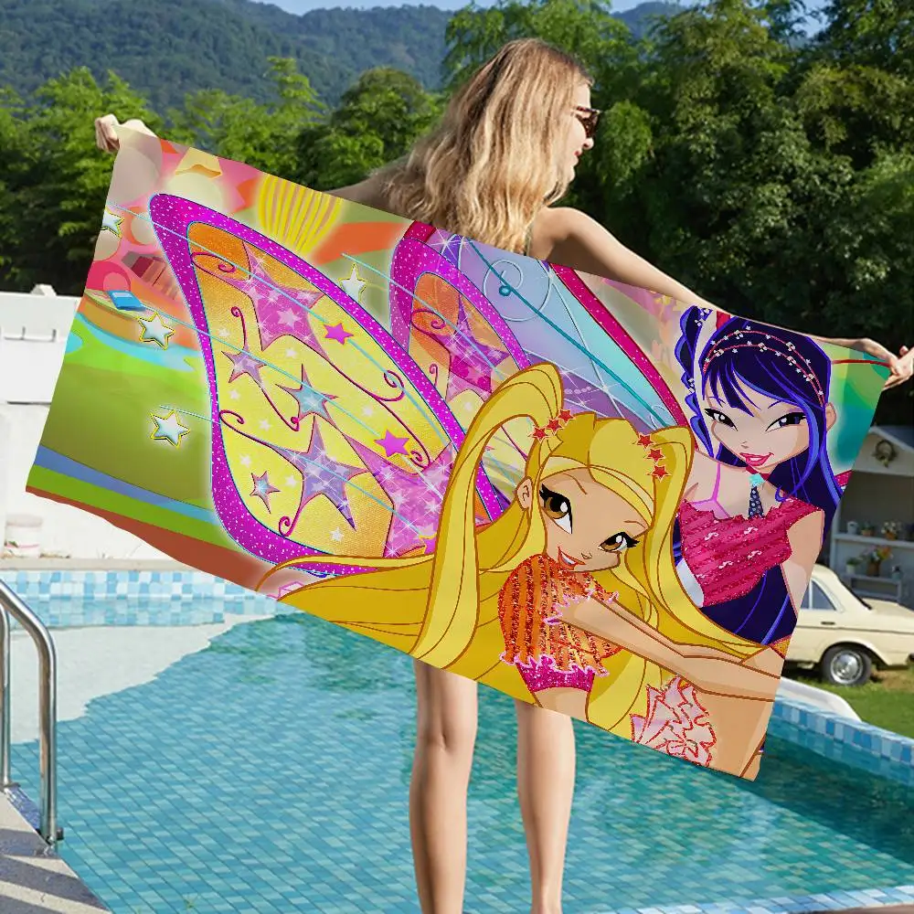 Girl-W-Winx Catoon Clubs Anime Beach Swimming Towel Soft Absorbent Washcloth Children's Gifts for Kids Travel Camping Gym